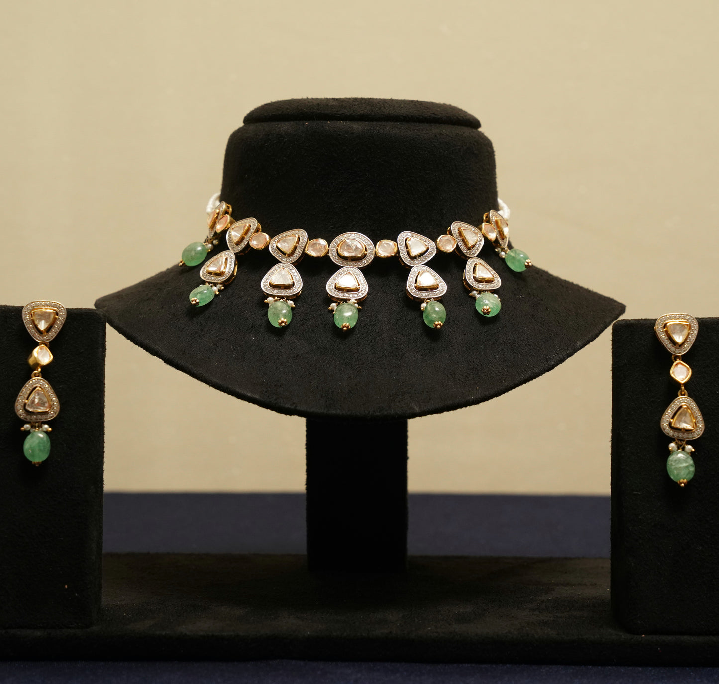 Emerald Kundan Charm Choker Set