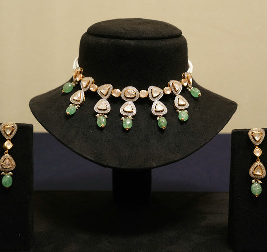Emerald Kundan Charm Choker Set