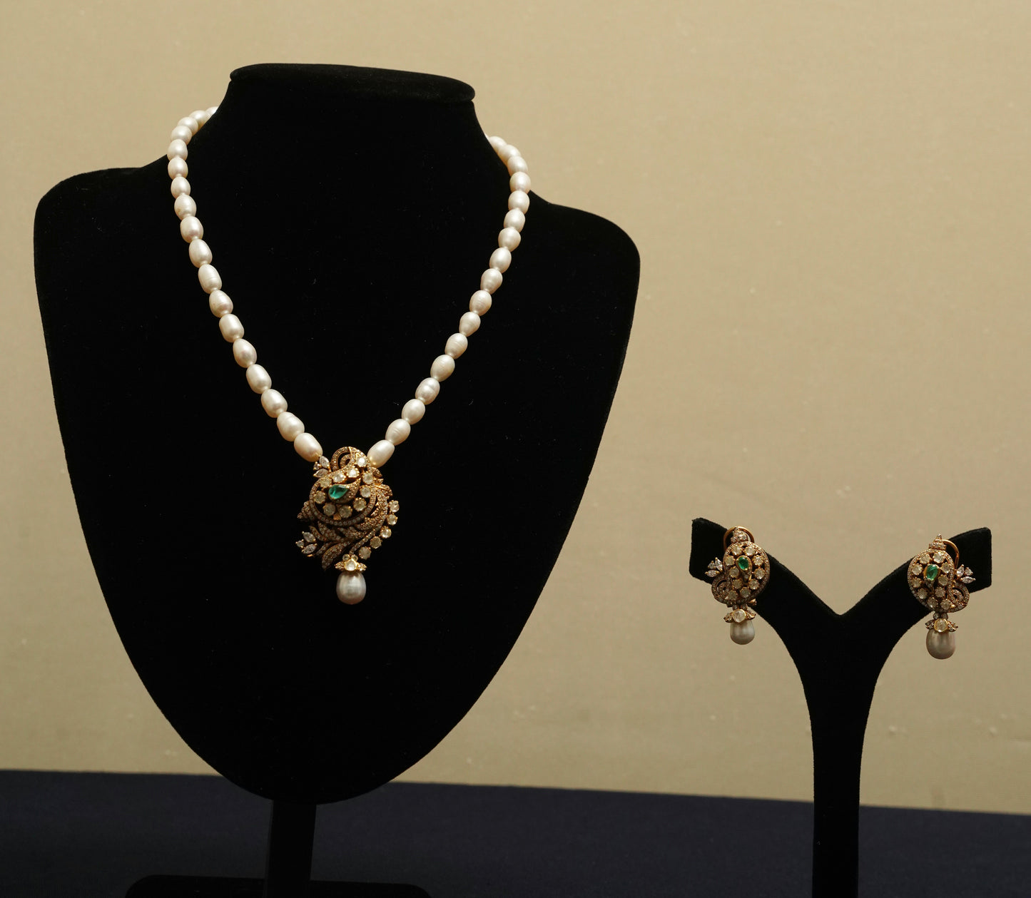 Ornate Pearl Charm Necklace & Earring Set
