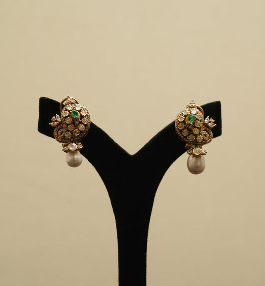 Ornate Pearl Charm Necklace & Earring Set