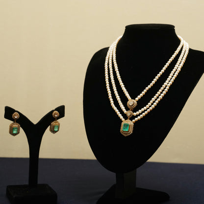 Pearl Cascade Layered Necklace & Earring Set