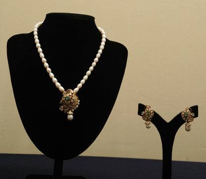 Ornate Pearl Charm Necklace & Earring Set