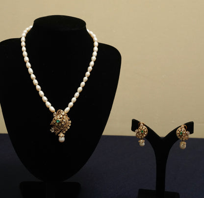 Ornate Pearl Charm Necklace & Earring Set