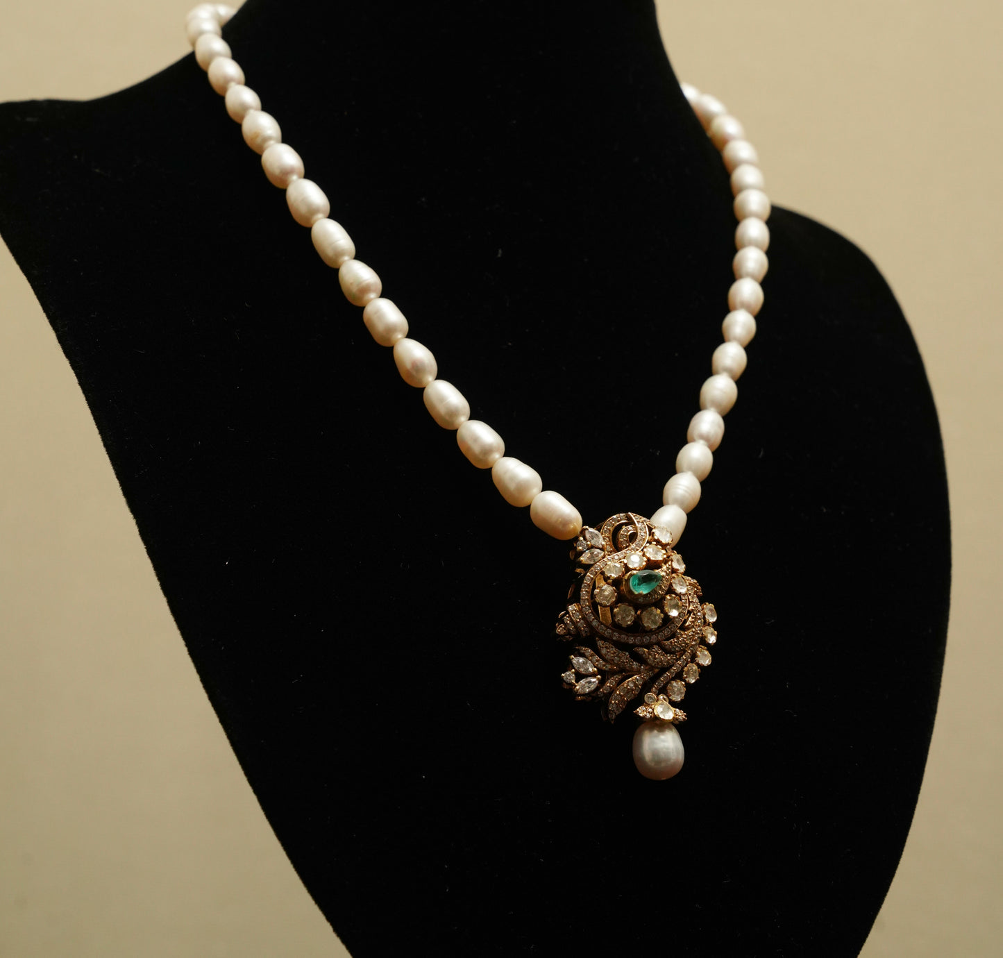 Ornate Pearl Charm Necklace & Earring Set