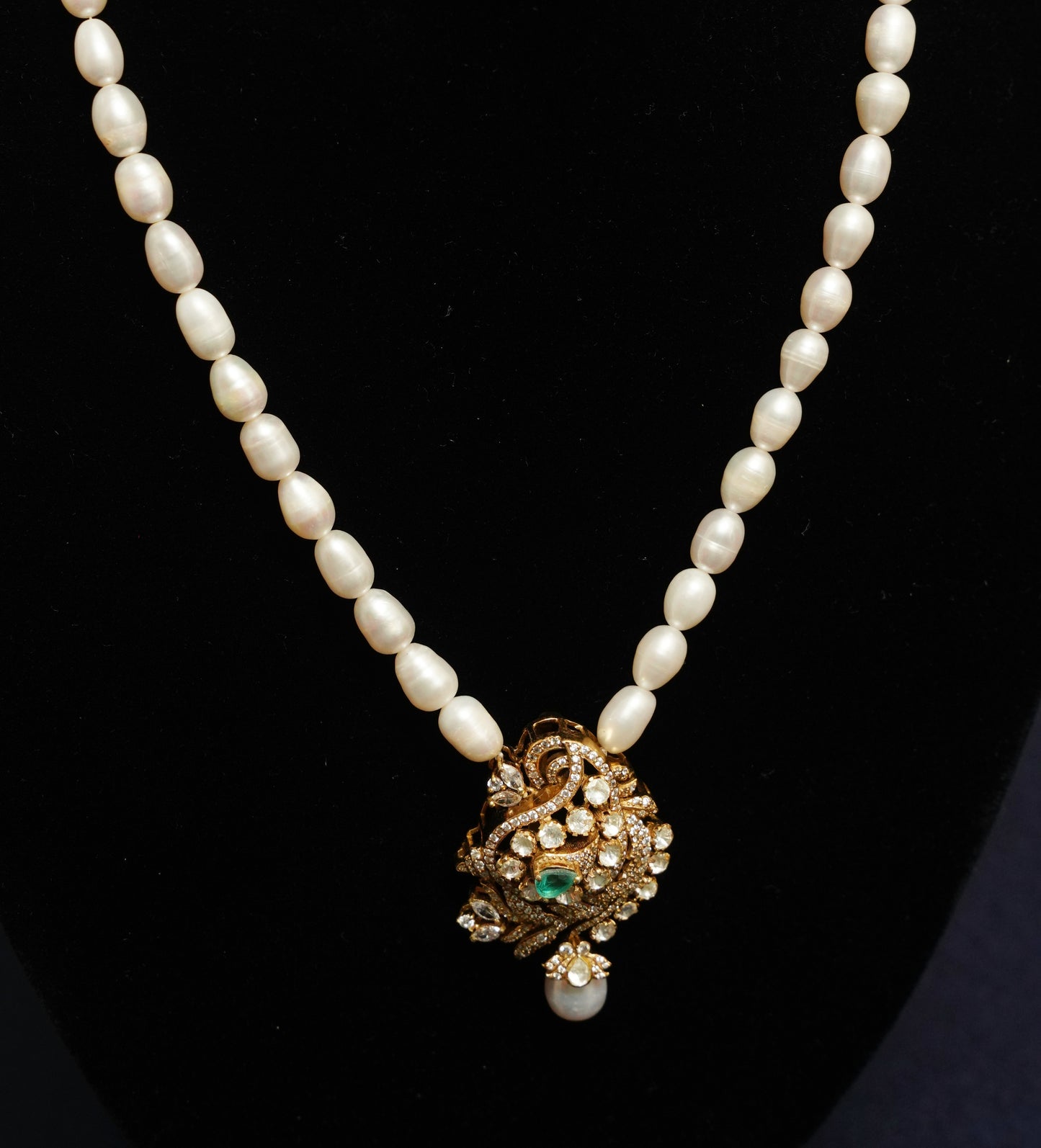 Ornate Pearl Charm Necklace & Earring Set