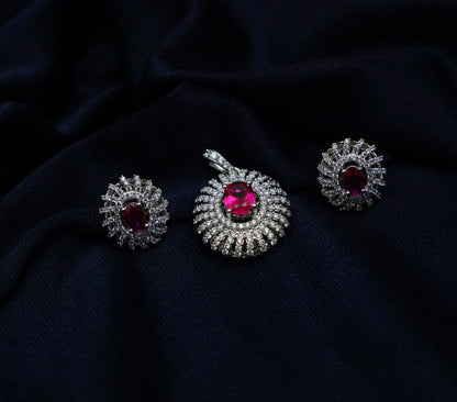 Rosalia Halo Crimson  Pendant Set