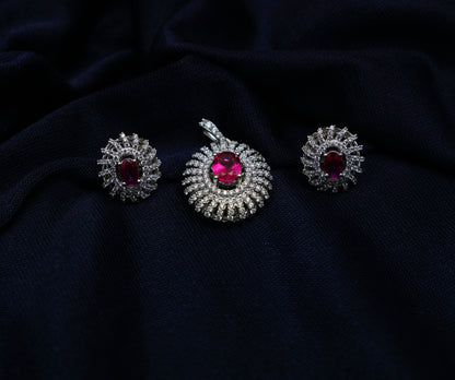 Rosalia Halo Crimson  Pendant Set