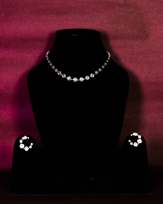 Golden Aura Silver Sparkle Necklace and earring set