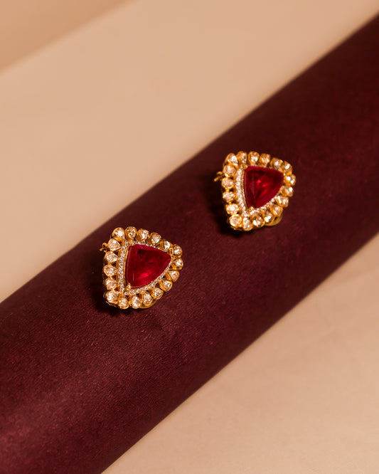 Aarohi Garnet Shield Studs