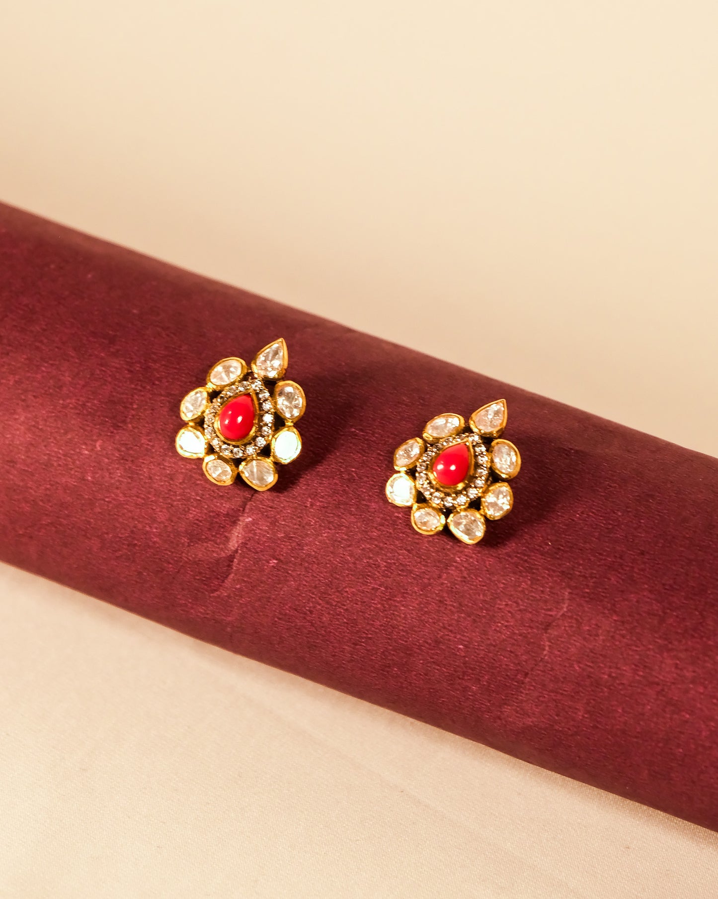 Taara Red Bloom Studs